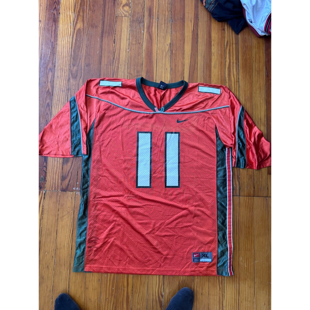 Nike Team Miami Hurricanes Football Jersey Orange Green Number 11 Mens XL